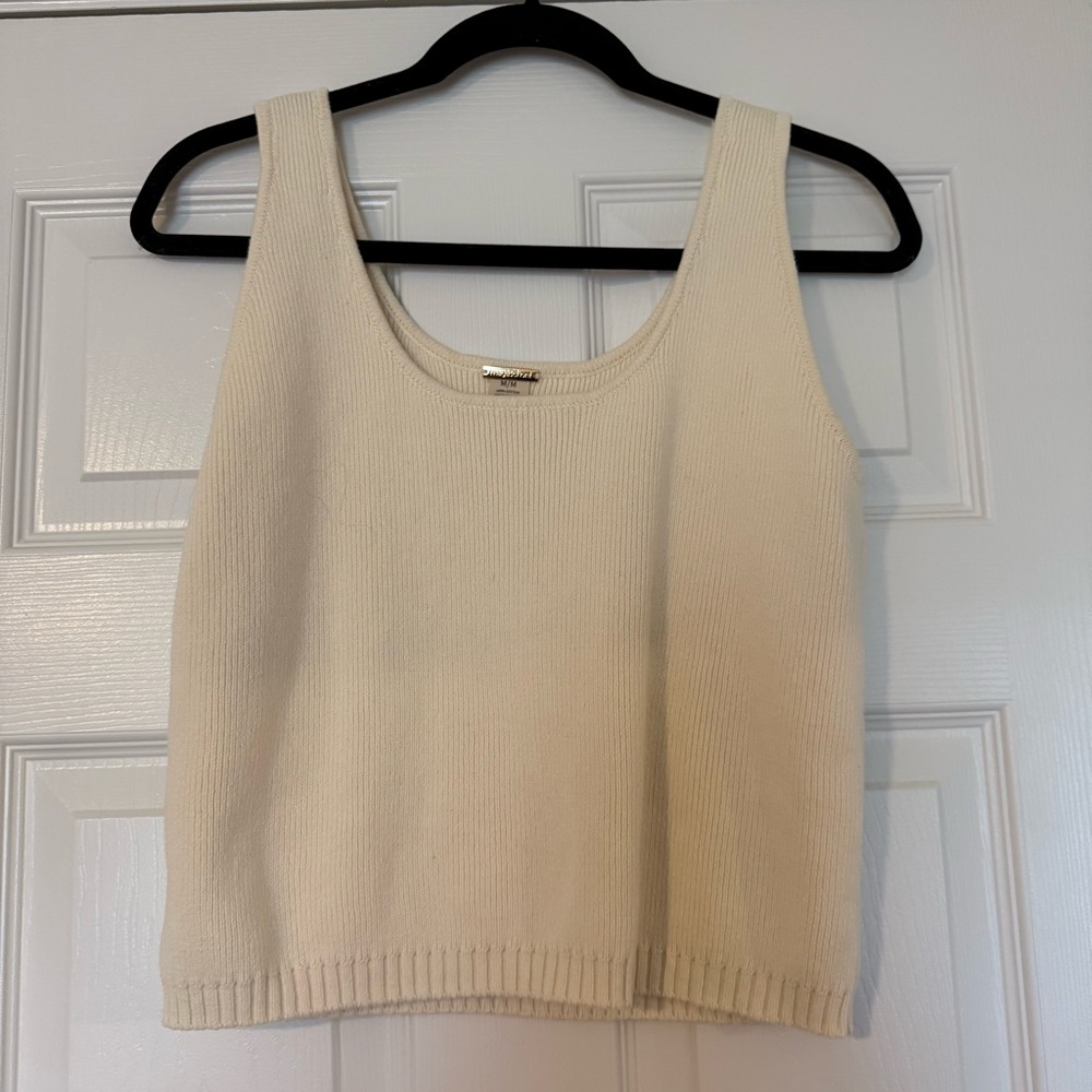 Magaschoni Cream Ribbed Knit Tank Top
